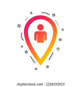 Map pointer user sign icon. Person location marker symbol. Colorful geometric shapes. Gradient map icon design.  Vector