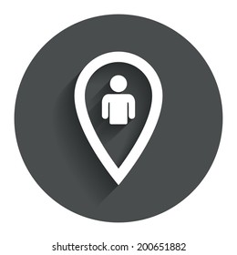Map pointer user sign icon. Person location marker symbol. Circle flat button with shadow. Modern UI website navigation. Vector