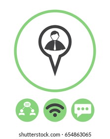 Map pointer user, teamwork, wireless and speech bubble vector icon.