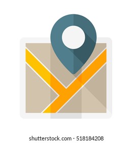 Map with the pointer. Vector icon. Blue Grey