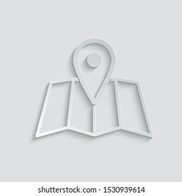 Map pointer  - vector icon, line design  paper with shadow 