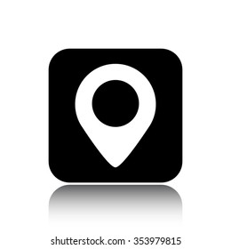 map pointer vector icon on black button with reflection