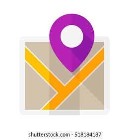Map with the pointer. Vector icon. Purple