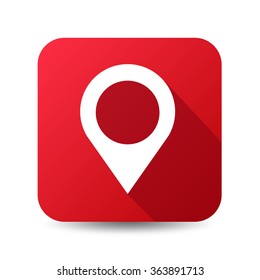 Map pointer vector icon, red button,  icon for website