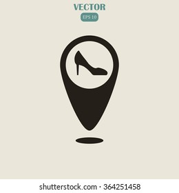 Map pointer vector icon women's heels