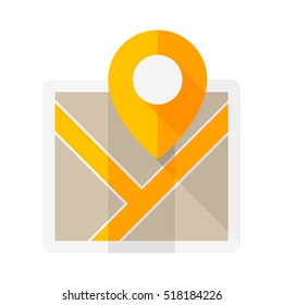 Map with the pointer. Vector icon. Yellow