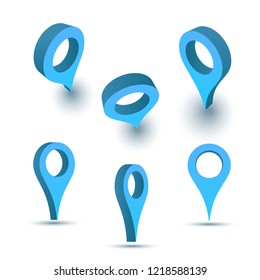 Map pointer vector illustration. Location symbols. Vector blue color arrow mark pin.