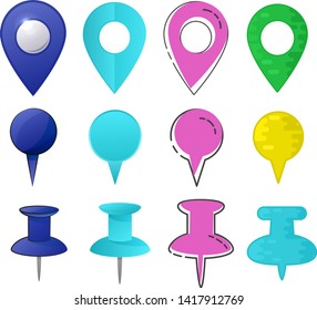 Map pointer vector location pin marker sign navigation icon colorful place point design illustration set of arrowheaded mark button flag arrow in gps direction isolated on white background