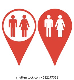 Map pointer. Vector man and woman icons, toilet sign, restroom icon, minimal style, pictogram