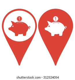 Map pointer. Vector piggy bank icon. Flat Vector illustration