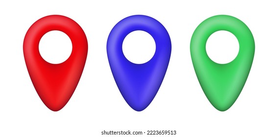 Map pointer vector set in red green and blue colors. isolated white background