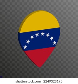 Map pointer with Venezuela flag. Vector illustration.