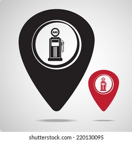 Map pointer with vintage gas station icon. Flat design.Vector EPS 10.