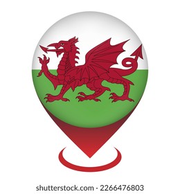 Map pointer with Wales. Wales flag. Vector illustration.