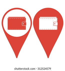 Map pointer. Wallet with cash simple icon. Vector illustration.