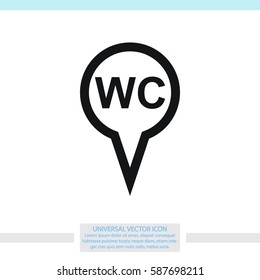 Map pointer with WC vector icon. Toilet sign.