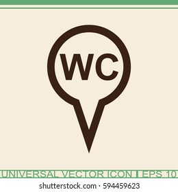 Map pointer with WC vector icon. Toilet sign.