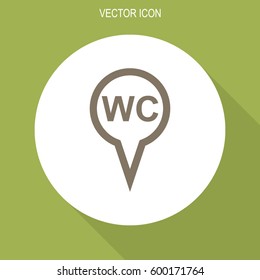 Map pointer with WC vector icon. Toilet sign.