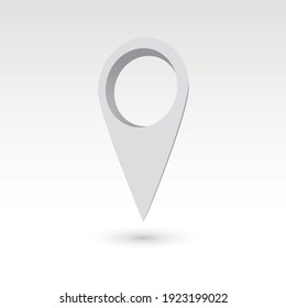 Map pointer - white 3D vector object with dropped shadow. Location mark.