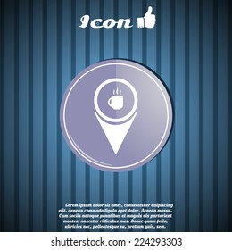 Map pointer with white icon coffee mugs. Made in vector