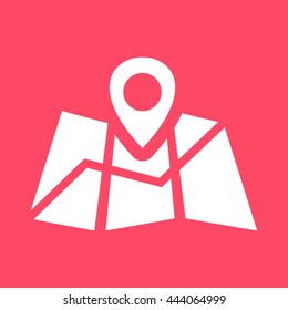 Map Pointer white icon on magenta color background. Eps-10.