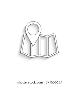 map pointer - white vector icon  with shadow