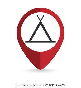 Map pointer with Wigwam icon. Vector illustration.