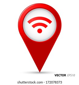 Map pointer with wireless icon.