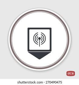 Map pointer. Wireless radio icon. Flat design style. Made vector illustration. Emblem or label with shadow.