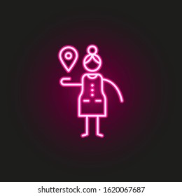 Map pointer, woman neon style icon. Simple thin line, outline vector of travel icons for ui and ux, website or mobile application