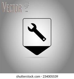 Map pointer with wrench icon. Sign options. Flat design style. Made in vector illustration