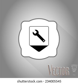 Map pointer with wrench icon. Sign options. Flat design style. Made in vector illustration
