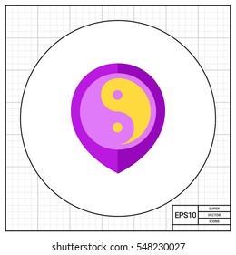 Map pointer with yin yang symbol icon