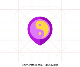 Map pointer with yin yang symbol icon