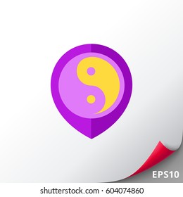 Map pointer with yin yang symbol icon