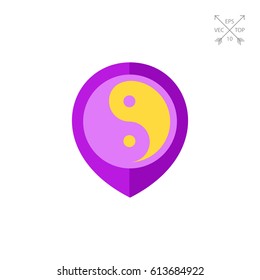 Map pointer with yin yang symbol icon