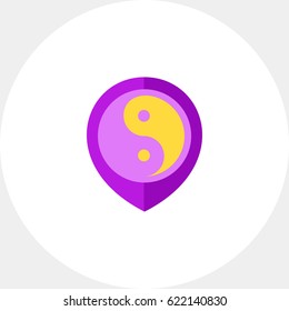Map pointer with yin yang symbol icon
