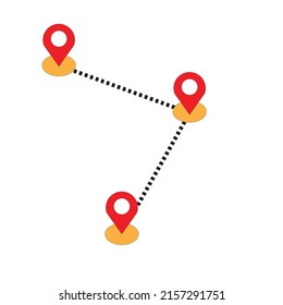 Map Pointers Connected Through A Dotted Path Line  - Navigation Illustration . Concept Of Route Planning  - Vector , Icon 