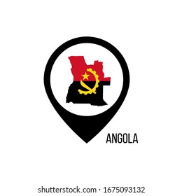 Kartenzeiger mit Angola. Angola Flagge. Stockillustration für Vektorillustrationen einzeln auf weißem Hintergrund.