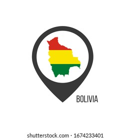 Map pointers with contry Bolivia. Bolivia flag. Stock vector illustration isolated on white background.