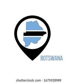 Map pointers with contry Botswana. Botswana flag. Stock vector illustration isolated on white background.