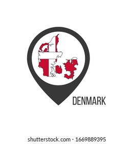 Map pointers with contry Denmark. Denmark flag. Stock vector illustration isolated on white background.