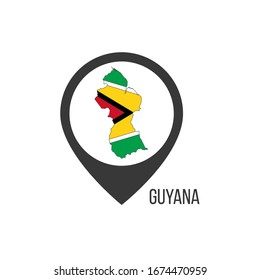 Map pointers with contry Guyana. Guyana flag. Stock vector illustration isolated on white background.