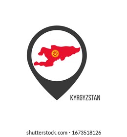 Map pointers with contry Kyrgyzstan. Kyrgyzstan flag. Stock vector illustration isolated on white background.