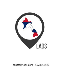 Map pointers with contry Laos. Laos flag. Stock vector illustration isolated on white background.