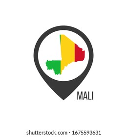 Map pointers with contry Mali. Mali flag. Stock vector illustration isolated on white background.
