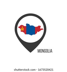 Map pointers with contry Mongolia. Mongolia flag. Stock vector illustration isolated on white background.