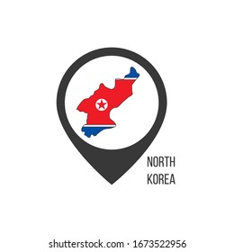 Map pointers with contry North Korea. North Korea flag. Stock vector illustration isolated on white background.