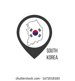 Map pointers with contry South Korea. South Korea flag. Stock vector illustration isolated on white background.