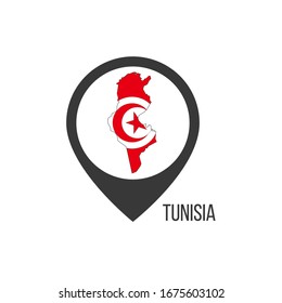 Map pointers with contry Tunisia. Tunisia flag. Stock vector illustration isolated on white background.